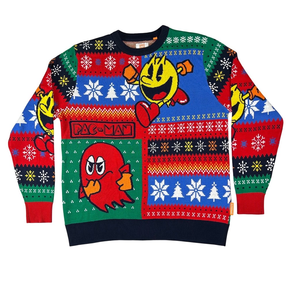OppoSuits Pac-Man Christmas Sweater Mens Large‎ Retro Video Game Knit Pullover